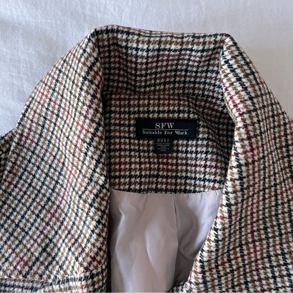 Long Plaid Checked Checkered Coat Trench Jacket Dry Cleaned Suitable For Work - Picture 5 of 16
